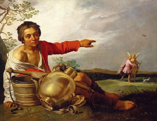 Abraham Bloemaert Shepherd Boy Pointing at Tobias and the Angel Norge oil painting art